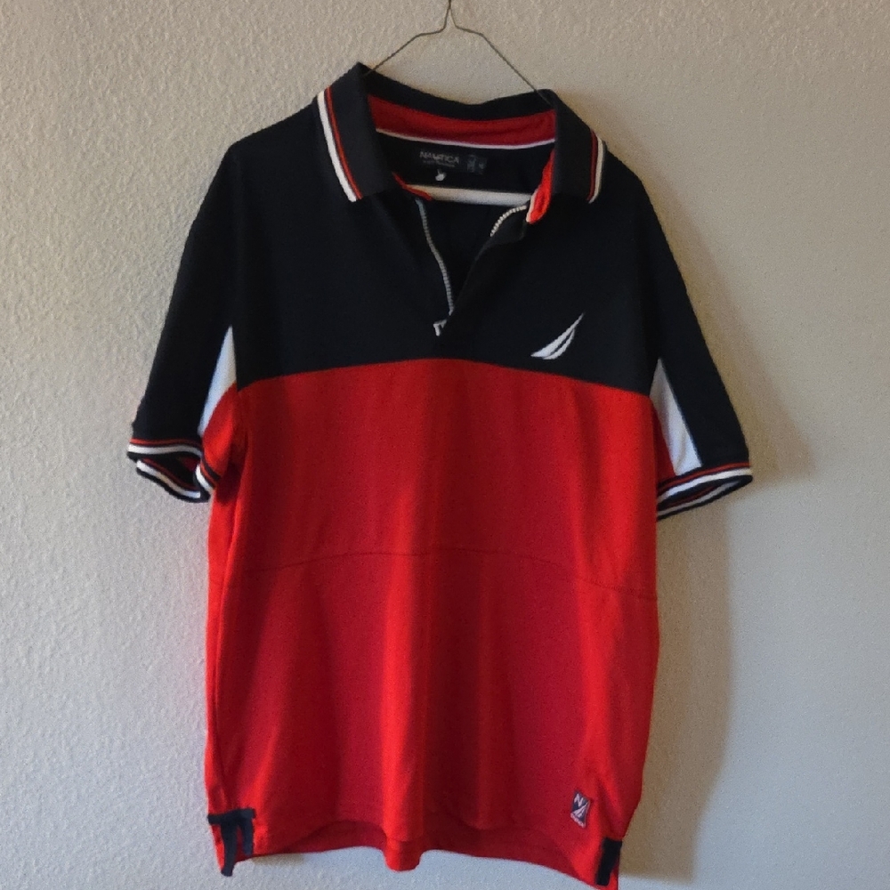 Nautica Men's Black and Red Polo Shirt